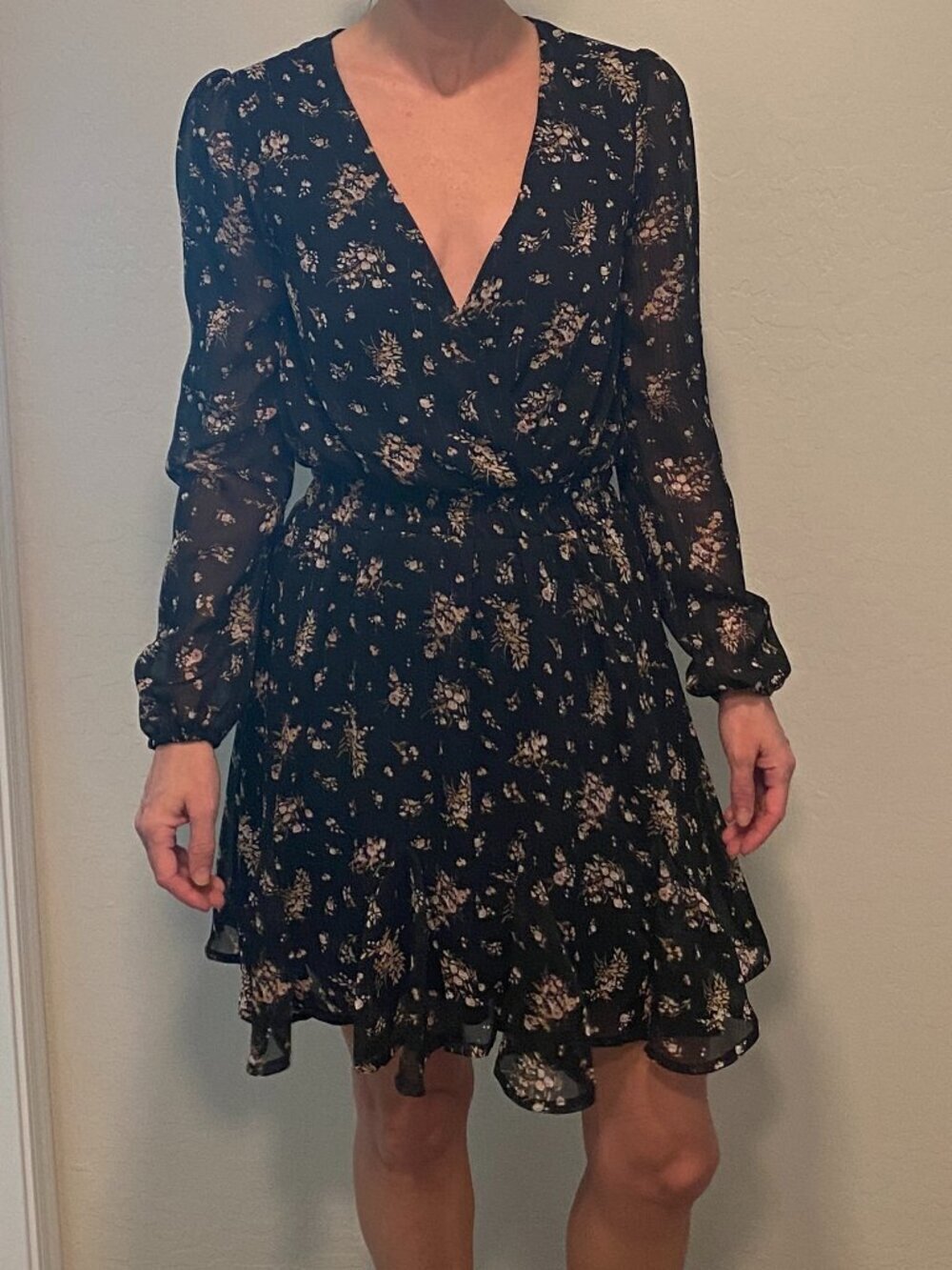 Trixxi Floral Mini Dress XXS | Sheer Sleeve V-Neck Fit & Flare Boho Romantic - Picture 4 of 8